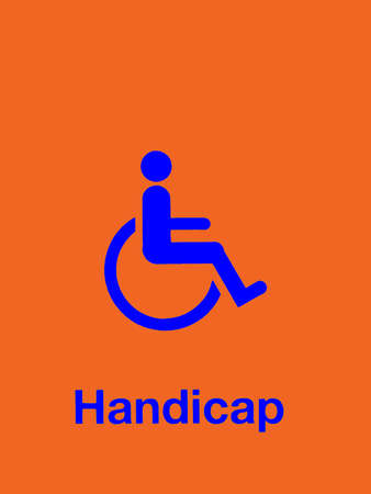 blue handicap sign isolated on orange backgroundの写真素材
