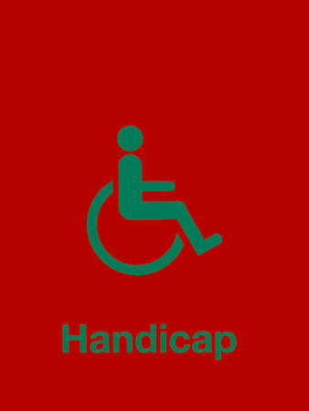 green handicap sign isolated on red backgroundの写真素材