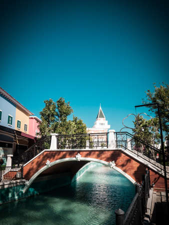 Grand Canal and bridge in sunny day, Venice, Italy in retro styleの写真素材
