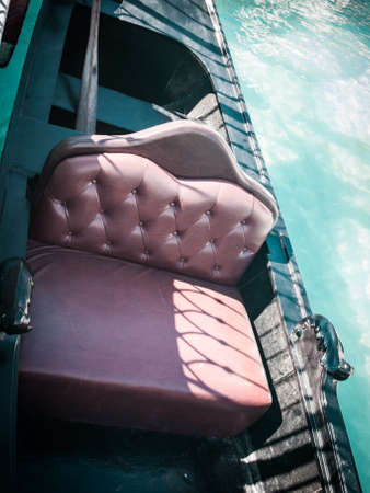 Leather cushion of gondola  in sunny day in retro styleの写真素材