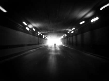 highway tunnel with motion blur in black and white styleの写真素材