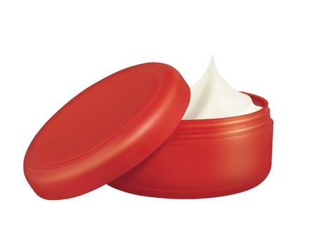 Cosmetics cream in red package isolated on white. Body care (Cosmetics).             の写真素材