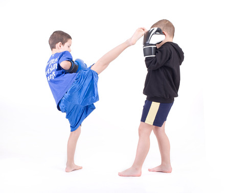 Kickboxing fighters  Isolated on a white background  Studio shotの写真素材