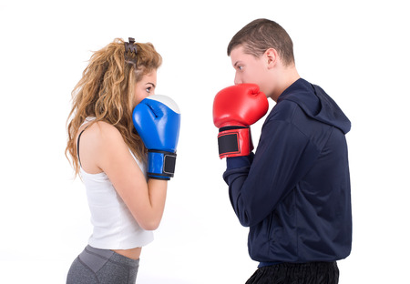 Kickboxing fight  Isolated on a white background  Studio shotの写真素材