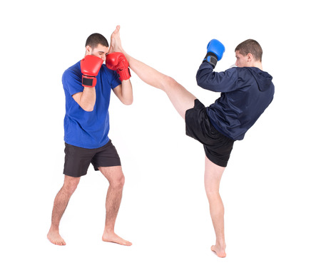 Kickboxing Fight  Isolated on a white background  Studio shotの写真素材