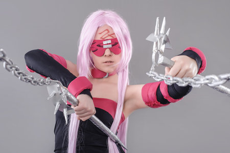 Female Action Hero.  Models dressed in hero costume.