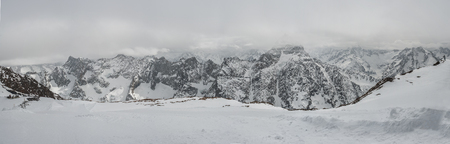 Panoramic view of the mountains. A panoramic view on Alps winter mountains, Les 2 Alpes, Franceの写真素材