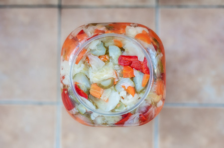 Homemade mixed vegetable winter pickles saladの写真素材