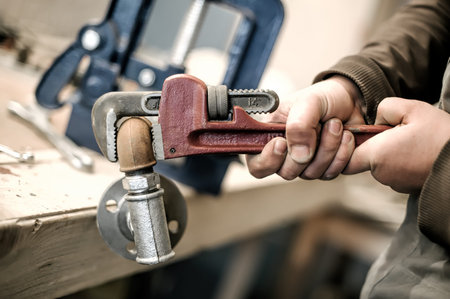 Carpenter using plier for his job in carpentry workshop. Close up