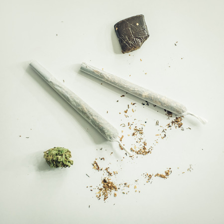 Close up of cannabis and hashish joint. Drug use. Substance abuseの写真素材