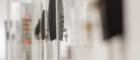 Relay protection system. Bay control unit. Medium voltage switchgear. Close upの写真素材