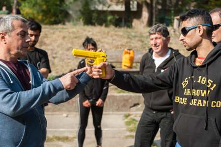 BELGRADE, SERBIA - 11. OCTOBER 2018. Kapap instructor Avi Nardia demonstrates self defense...