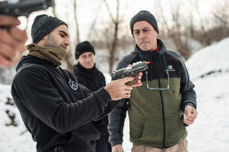 Pozarevac, Serbia - December 21-24, 2018: Kapap Instructor Avi Nardia teaches his students on the...