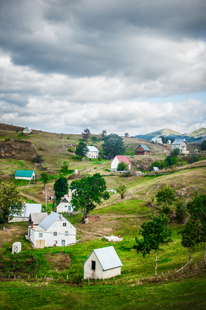 Beautiful small mountain village in the valley. Durmitor, Montenegroの写真素材