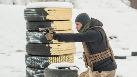 Combat gun shooting training from behind and around cover or barricade. Advanced fighting tactical...