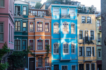 ISTANBUL, TURKEY - 03. JUNE 2019. Typical Colorful houses in old city. Balat-Fener distictのeditorial素材