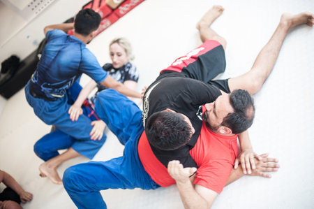 ISTANBUL, TURKEY - Maj 30 - Jun 02. 2019. BJJ Brazilian jiu-jitsu ground fighting sparing training and demonstration on GENERAL MEETING OF KAPAP INSTRUCTORのeditorial素材
