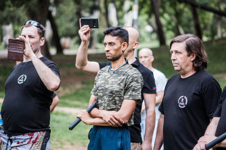 ISTANBUL, TURKEY - Maj 30 - Jun 02. 2019. Group of martial arts students practice filipino escrima...