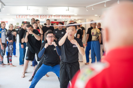 ISTANBUL, TURKEY - Maj 30 - Jun 02. 2019. Group of international martial arts instructors and students have different type of training on GENERAL MEETING OF KAPAP INSTRUCTORSのeditorial素材