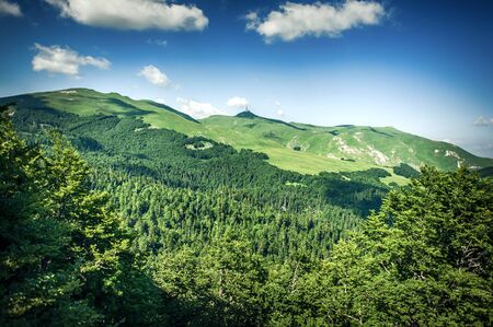 Panoramic view of gorgeous mountain ridge with high rocky peaks. Bjelasica, Montenegroの写真素材