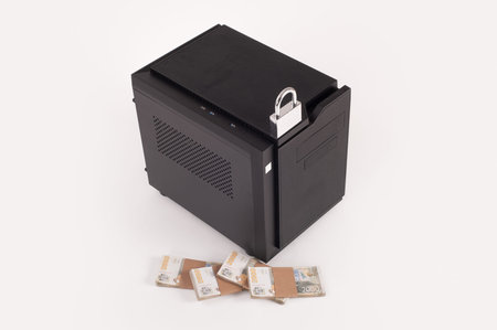 Cyber crime. Internet cyber security concept with a padlock on computer server. Ransomware, Malware,...