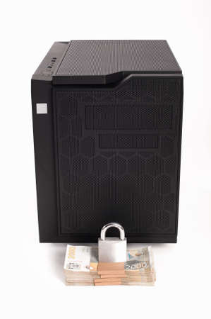 Cyber crime. Internet cyber security concept with a padlock on computer server. Ransomware, Malware, Encrypt and Hacking. Data security conceptの写真素材