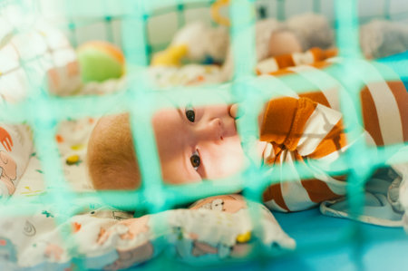 Portrait view of cute amazed baby. Love and family emotionの写真素材