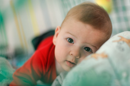 Portrait view of cute baby. Joy and happiness concept. Love and family emotion