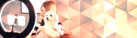 Romantic photo of a dog in the warm embrace of its owner. Friends forever. Blank empty space,...