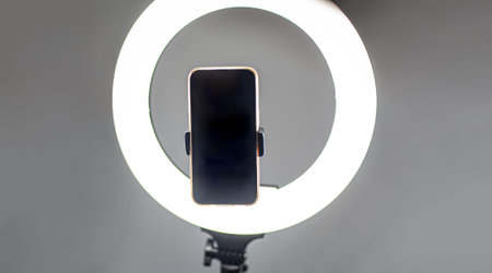 Modern equipment for photographers and make-up artists the ring led lamp for photography and video...