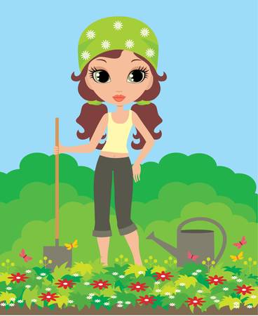 Girl the gardener. vector, no gradient, color full のイラスト素材