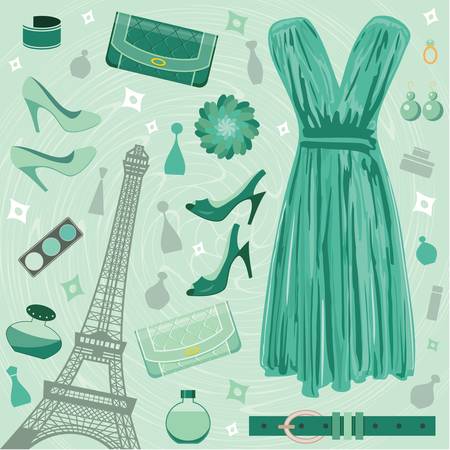 Paris fashion set. color full, no gradientのイラスト素材