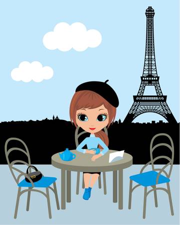 Pretty girl in the Parisian cafe. のイラスト素材