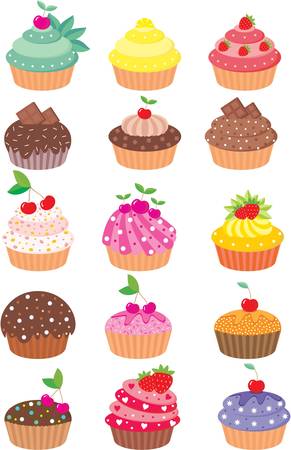 Cupcakes. color full, no gradientのイラスト素材