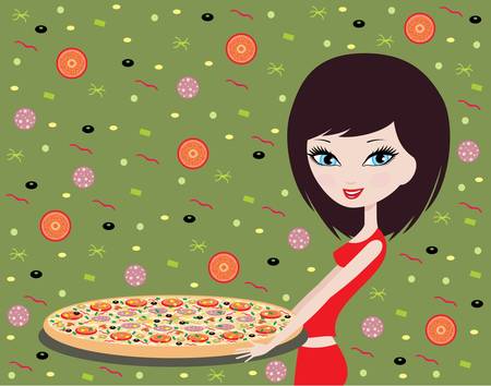Girl with pizza.のイラスト素材