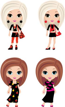 Four girls cartoonのイラスト素材