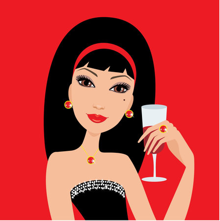 Beautiful woman with a wine glassのイラスト素材