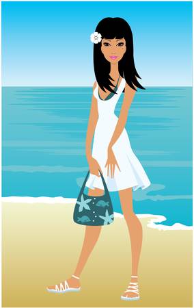 Young woman on a beachのイラスト素材