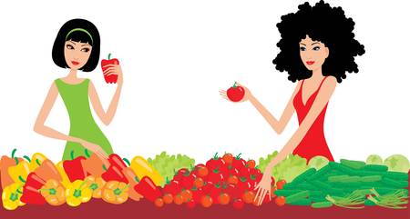 Two women buy vegetablesのイラスト素材