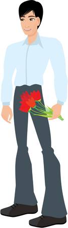 Young man with flowersのイラスト素材
