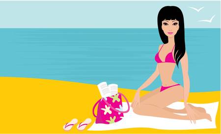 Young woman on a beachのイラスト素材