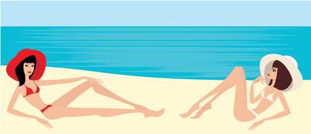 Two girls on a beachのイラスト素材