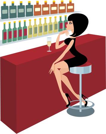 Young woman sits at a bar counterのイラスト素材