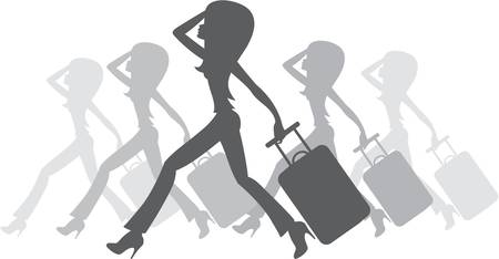 Silhouette of women with a suitcaseのイラスト素材