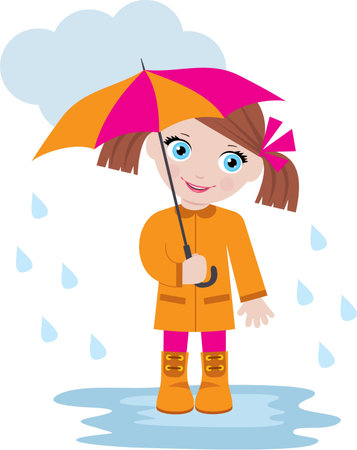 Little girl under an umbrellaのイラスト素材