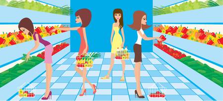 Women choose vegetables in a supermarketのイラスト素材