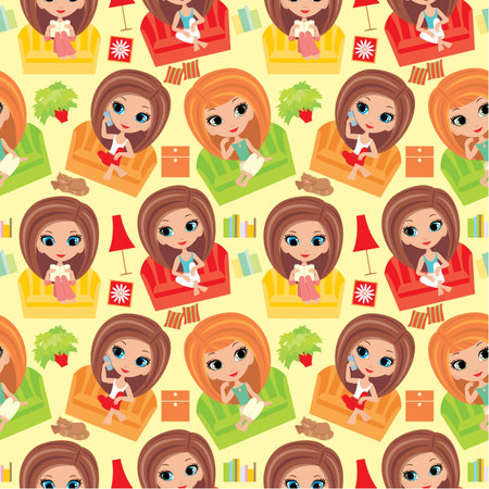 Seamless girls pattern.のイラスト素材