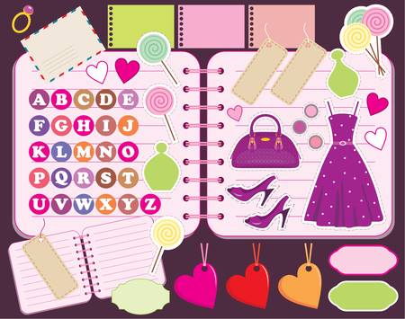 Scrapbook elements with letters and clothes.のイラスト素材