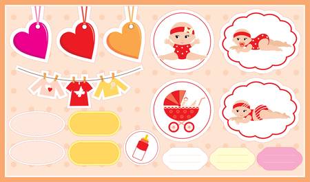 Scrapbook elements with children's accessories.のイラスト素材
