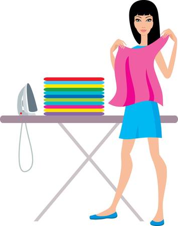 Young  woman irons clothesのイラスト素材
